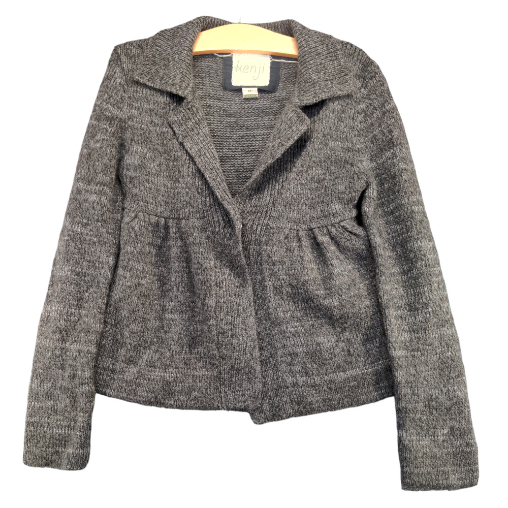 Kenji Women's Cardigan Sweater Gray Medium Long Sleeve Cinch Back Wool Blend